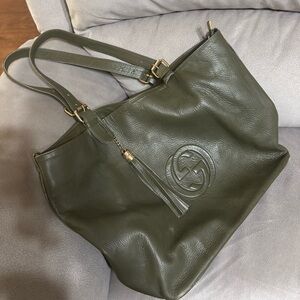 Olive Green Leather Tote Bag
